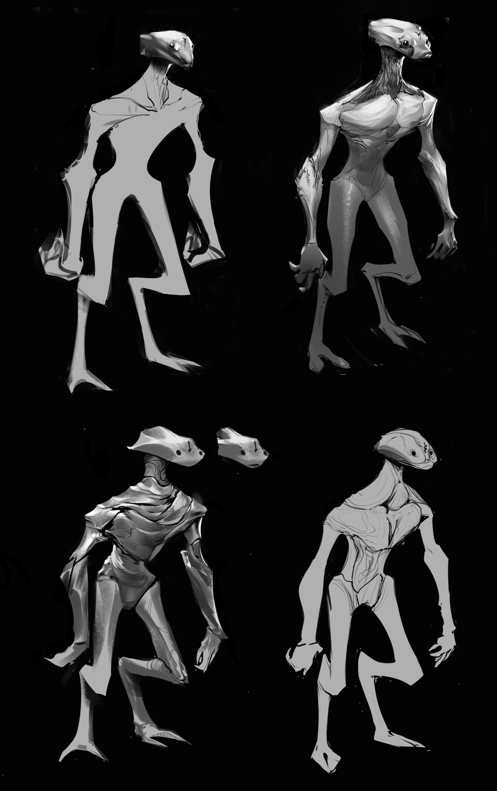 I used a ZBrush basic model sculpted in no more than 10 minutes so I could trace without bothering with perspective too much, as the focus was design.